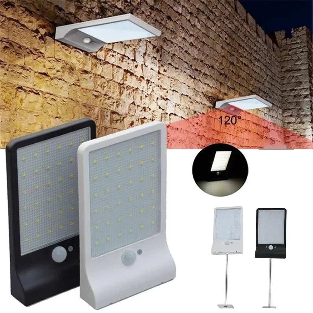 Lampada solare a LED 48x, sensore PIR, dimmerabile, con supporto e telecomando