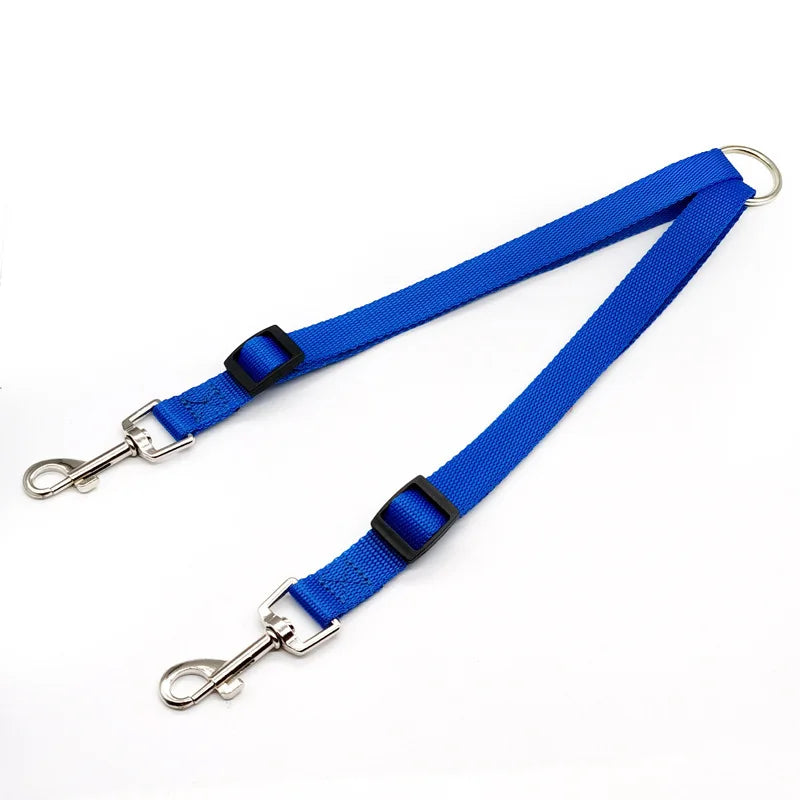 Guinzaglio doppio in nylon rinforzato V‑shape regolabile per due cani, colorato