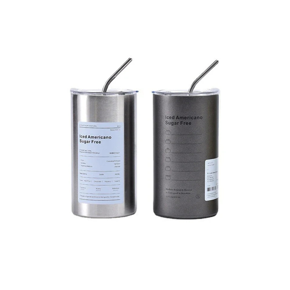 Thermos 600 ml acciaio inox 304, tazza termica con cannuccia, portatile