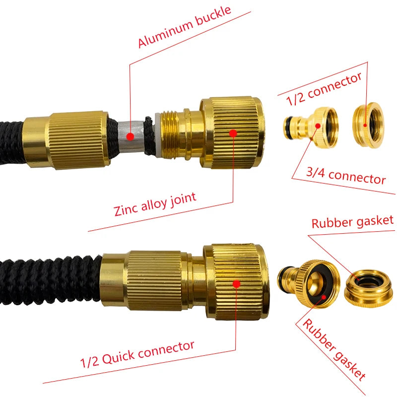 Tubo da giardino estensibile 25-100 ft, flessibile, anti-UV e anti-corrosione