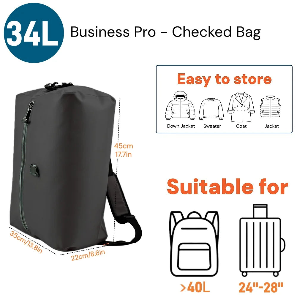 Vacuum Storage Bags for Travel, IP67 Waterproof Compression Packing Cubes 17L 34L Space Saver Suitcase Organizer for Clothes Bag