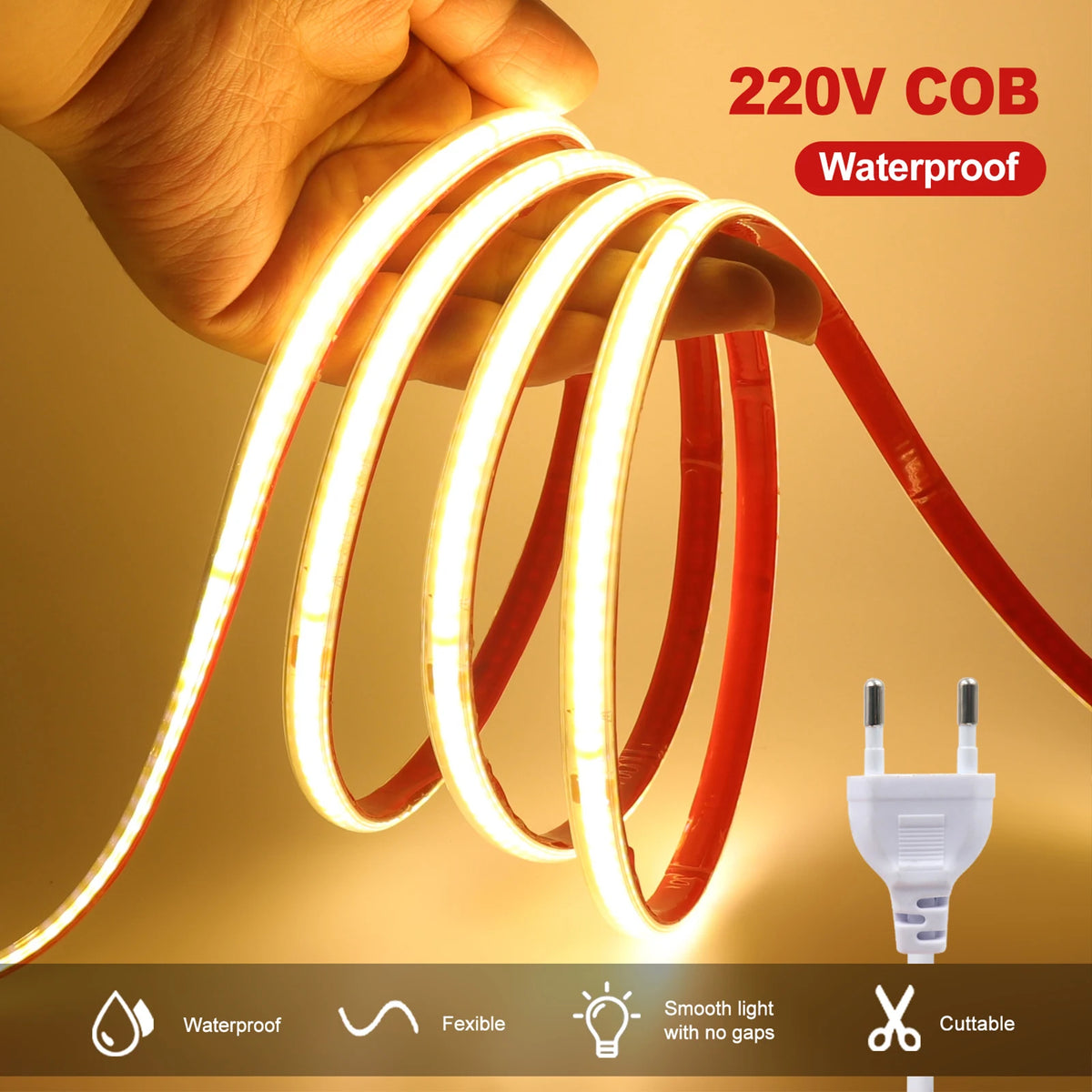 Striscia LED COB 220V 10 cm, 240 LED/m, IP65, 3000‑6000 K