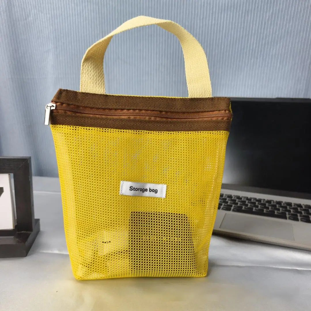 Borsa cosmetica pieghevole in rete, colore vivace, tascabile da spiaggia