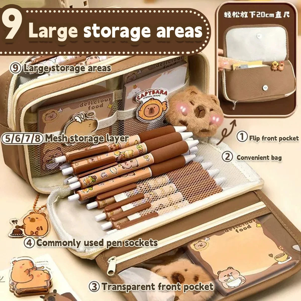 New Capybara Large Capacity Pencil Case Flip Cover Stationery Set Pencil Bag Simple Storage Bag Student School Office Supplies