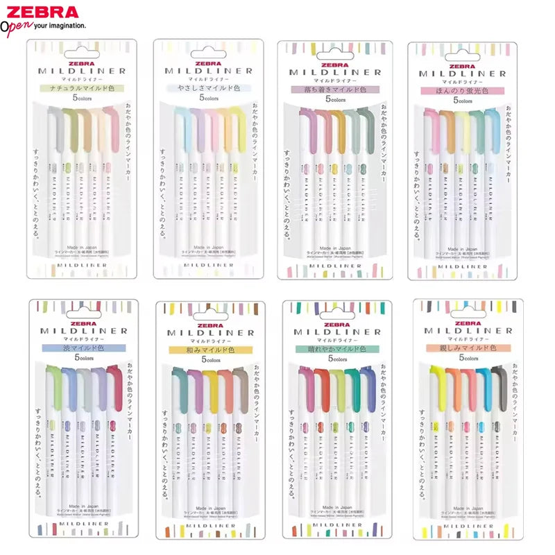 New Zebra Mildliner Highlighter Pastel Full Set 5 Colors Set Marker Pen Double Ended Art Stationery Supply for Drawing Painting