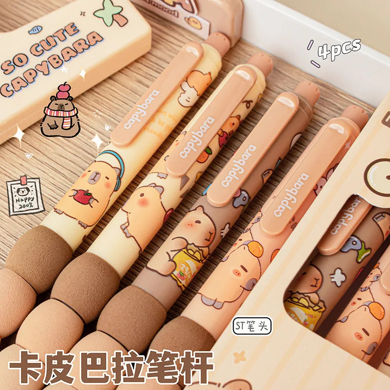 Penna gel cancellabile Capybara impugnatura morbida 4 pezzi, inchiostro glitter