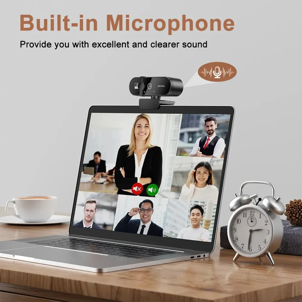 Webcam 4K Ultra HD con Autofocus, Microfono e USB 2.0 – Compatibile PC e Laptop