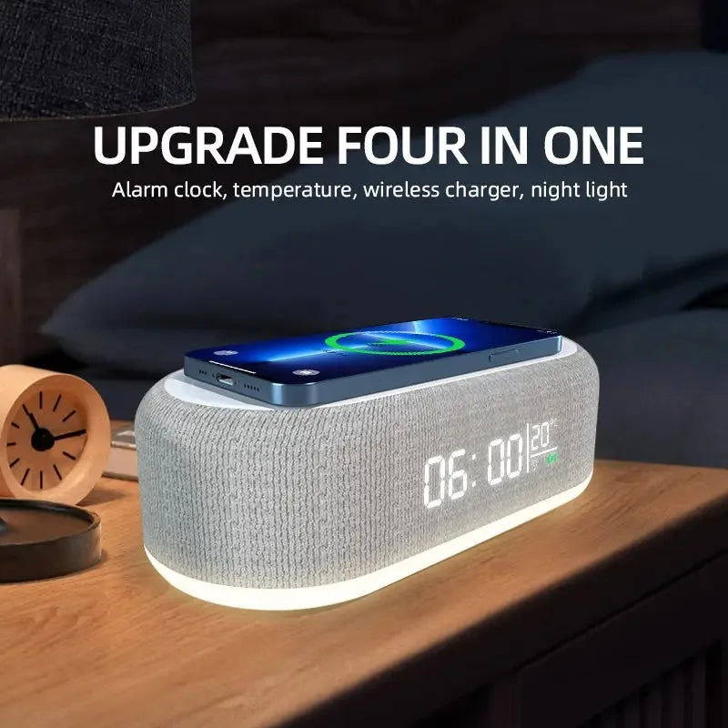 Wireless Chargers Pad Phone Alarm Bedroom Lamp Night Light Desktop Clock Thermometer For iPhone 15 14 Samsung Fast Charging Dock