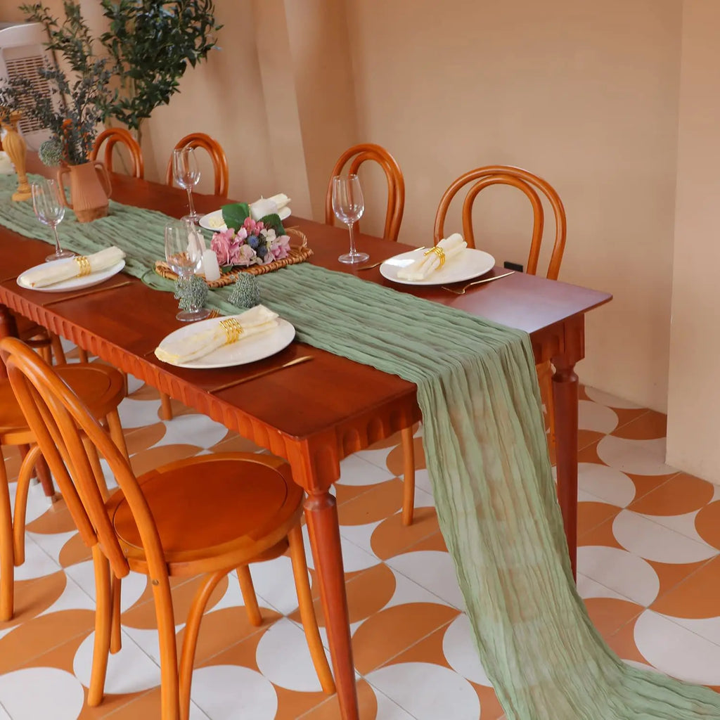Runner da tavola in voile a rete Boho rosa e blu per matrimoni e feste