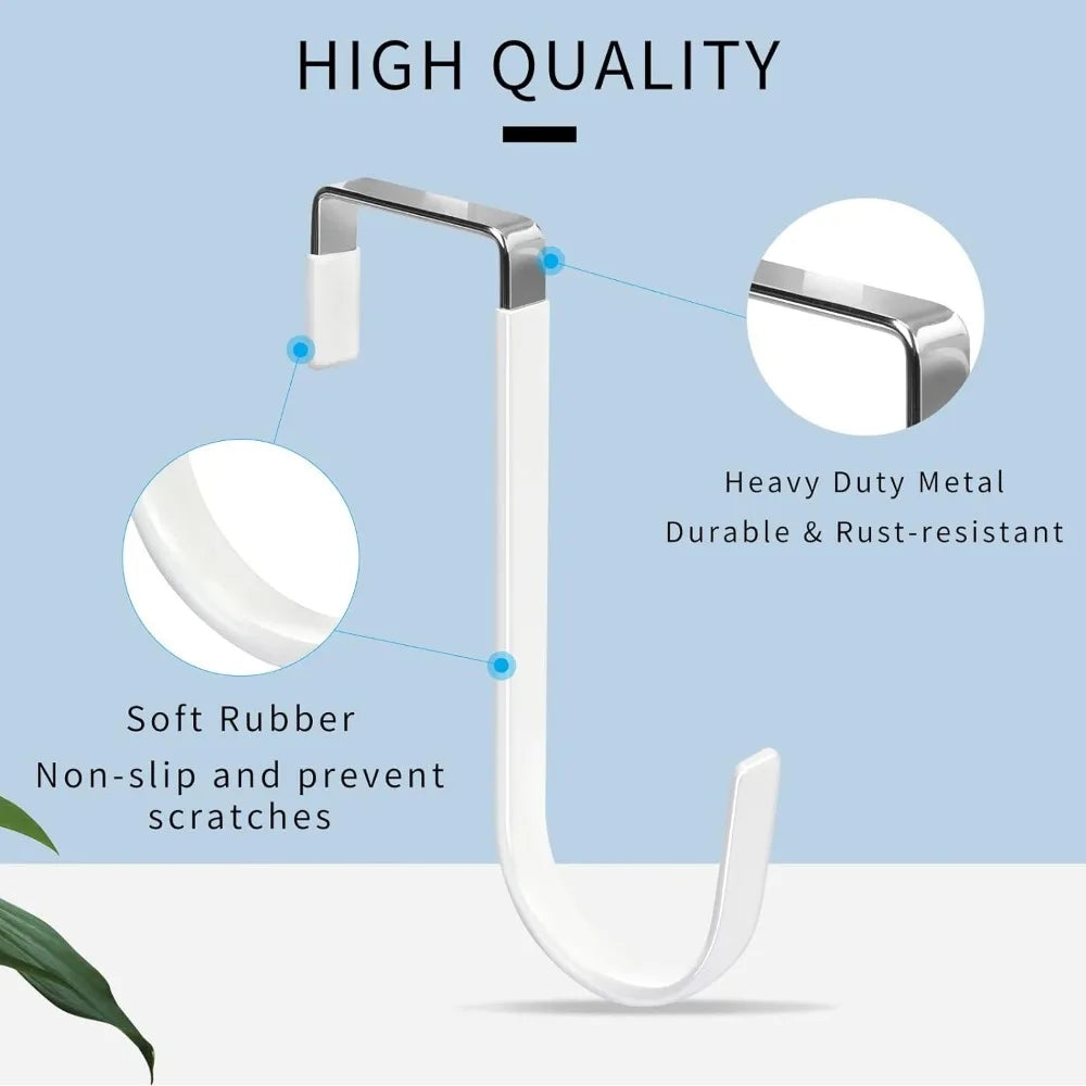 Over the Door Hooks 4 Pack Hangers Hooks Rubber Prevent Scratches Heavy Duty Organizer Bedroom Hanging Clothes Storage Holder