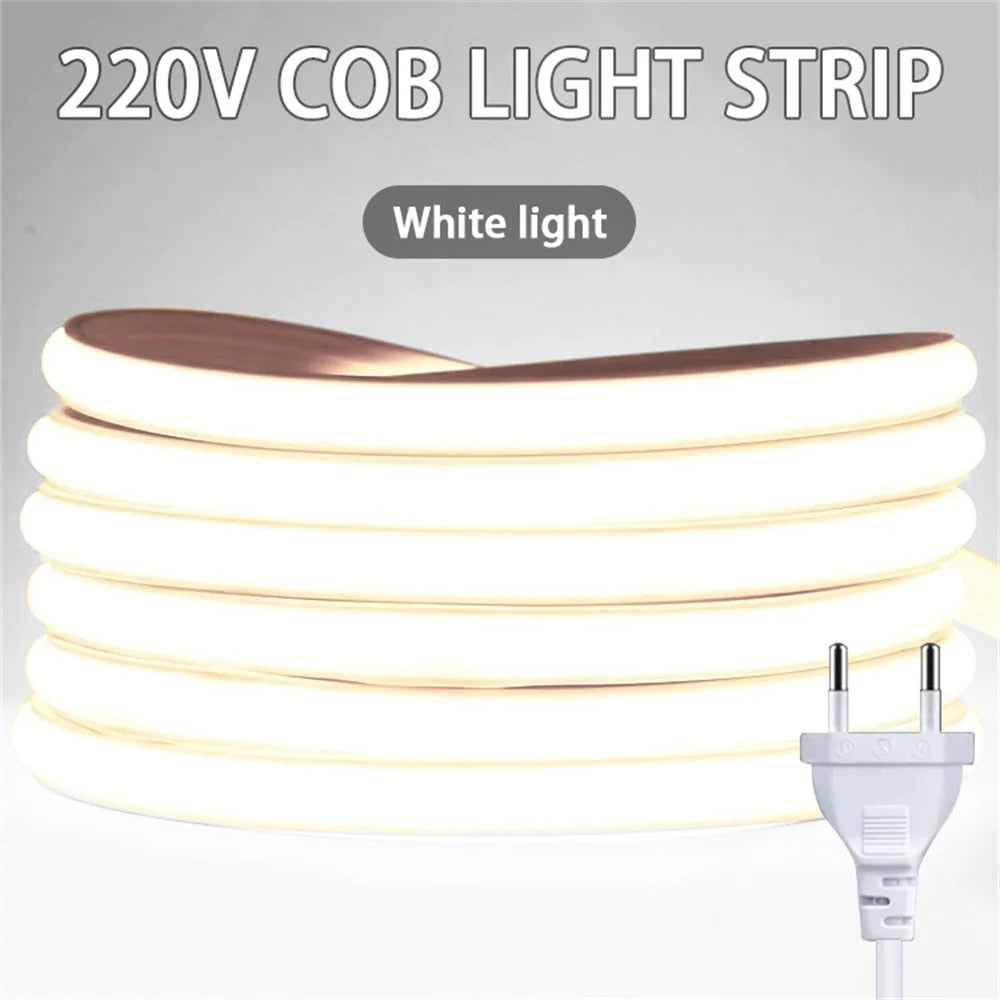 Striscia LED COB 220V ad alta luminosità, flessibile e autoadesiva
