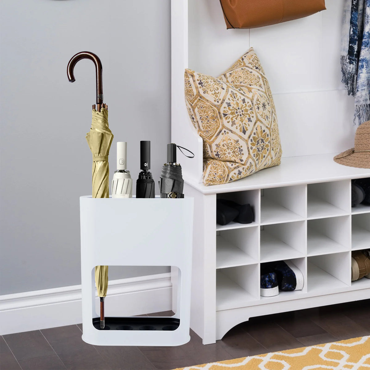 Umbrella Holder Metal Free Standing Umbrella Stand Rack Multipurpose Umbrella Decorative Holder with Removable Drip Tray