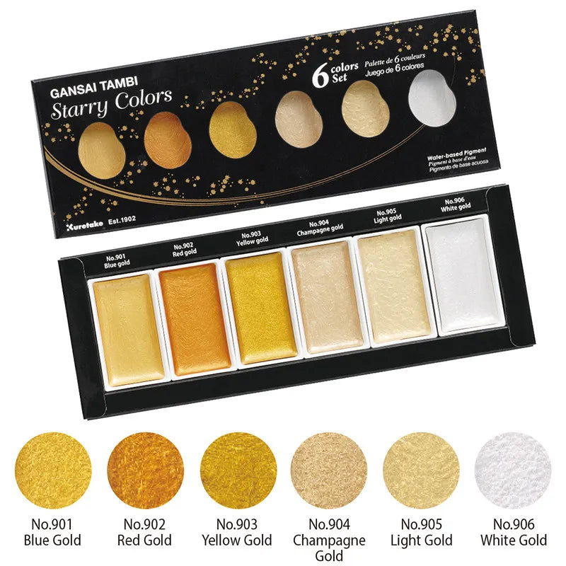 Set Acquerelli Kuretake GANSAI TAMBI Granulating Starry Gem Pearl Sumi
