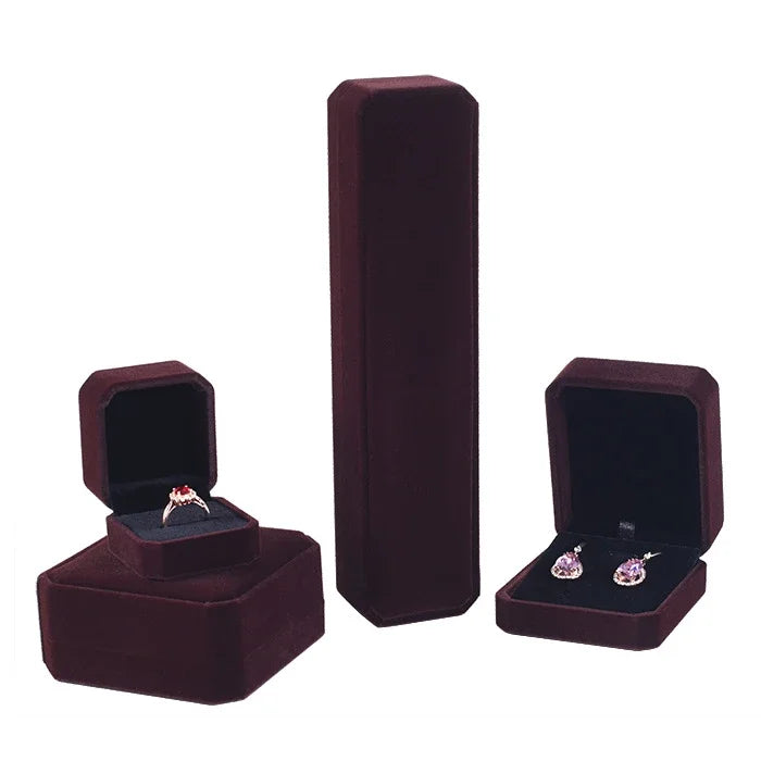 Velvet Octagon Jewelry Box Ring Necklace Earring Packaging Organizer Bulk Gift Box Ear Studs Jewelry Storage Case High Quality