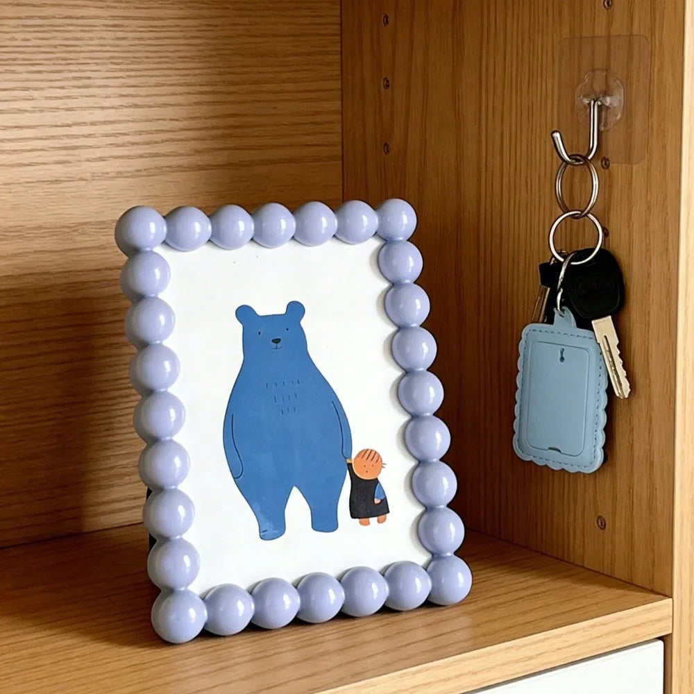 Photo Frame Beaded Picture Frame Cute Cartoon Design Kawaii Tabletop Photo Display Desktop Photo Holder for Home Office Bedroom