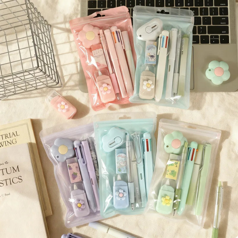 7-In-1 Stationery Set Stdudent Back To School Gel Pen Highlighter Ballpoint Pen  Eternal Pencil Correction Tape Eraser Knife Set