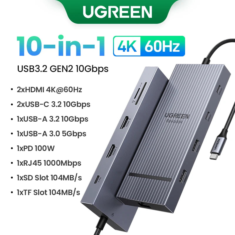 Docking Station USB‑C 10 in 1 con doppio HDMI 8K/4K, RJ45, PD 100 W