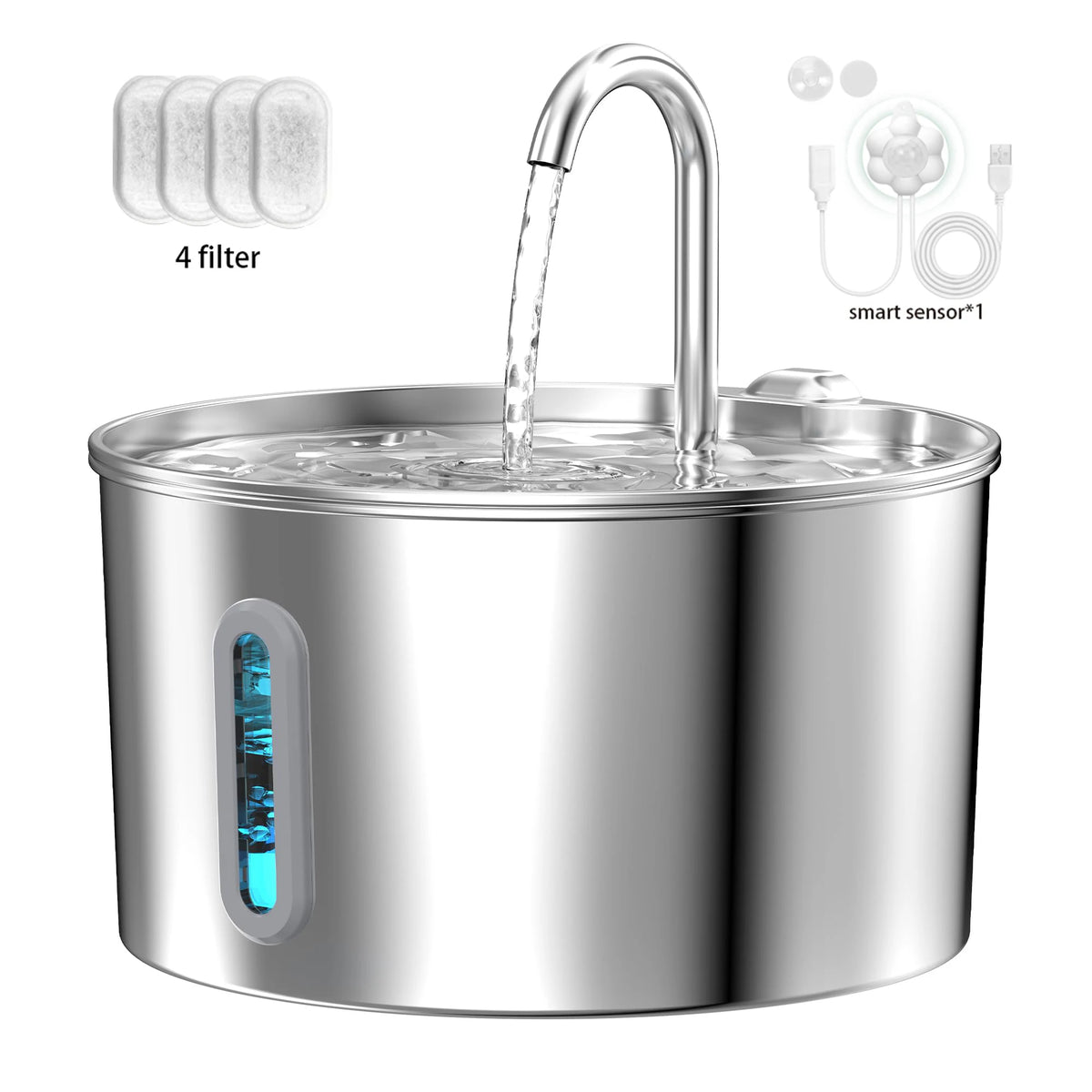 Fontana per Gatti Automatica 2.2L, Acciaio Inox, Pompa Silenziosa