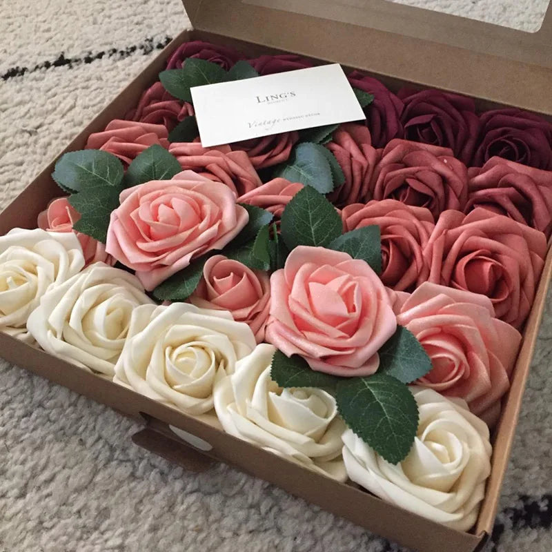 Rosa in schiuma, 10/25/50 pezzi, fiori finti per decorazioni e bouquet
