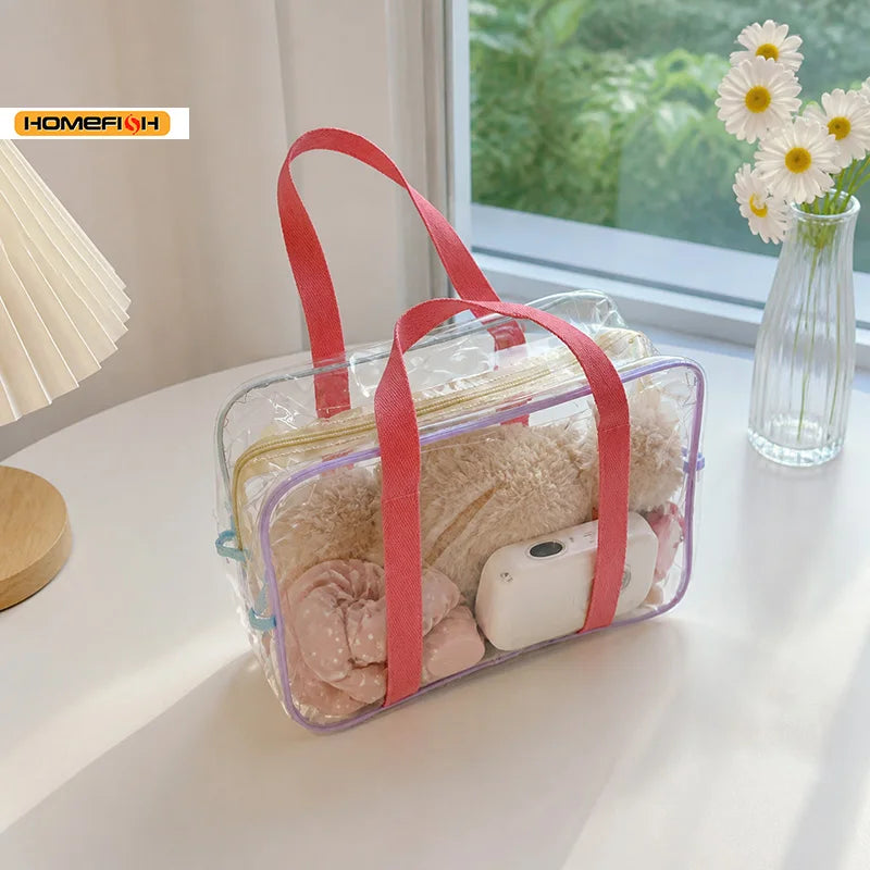 Borsa Tote Trasparente in PVC Grande Capacità, Impermeabile per Mare e Spiaggia