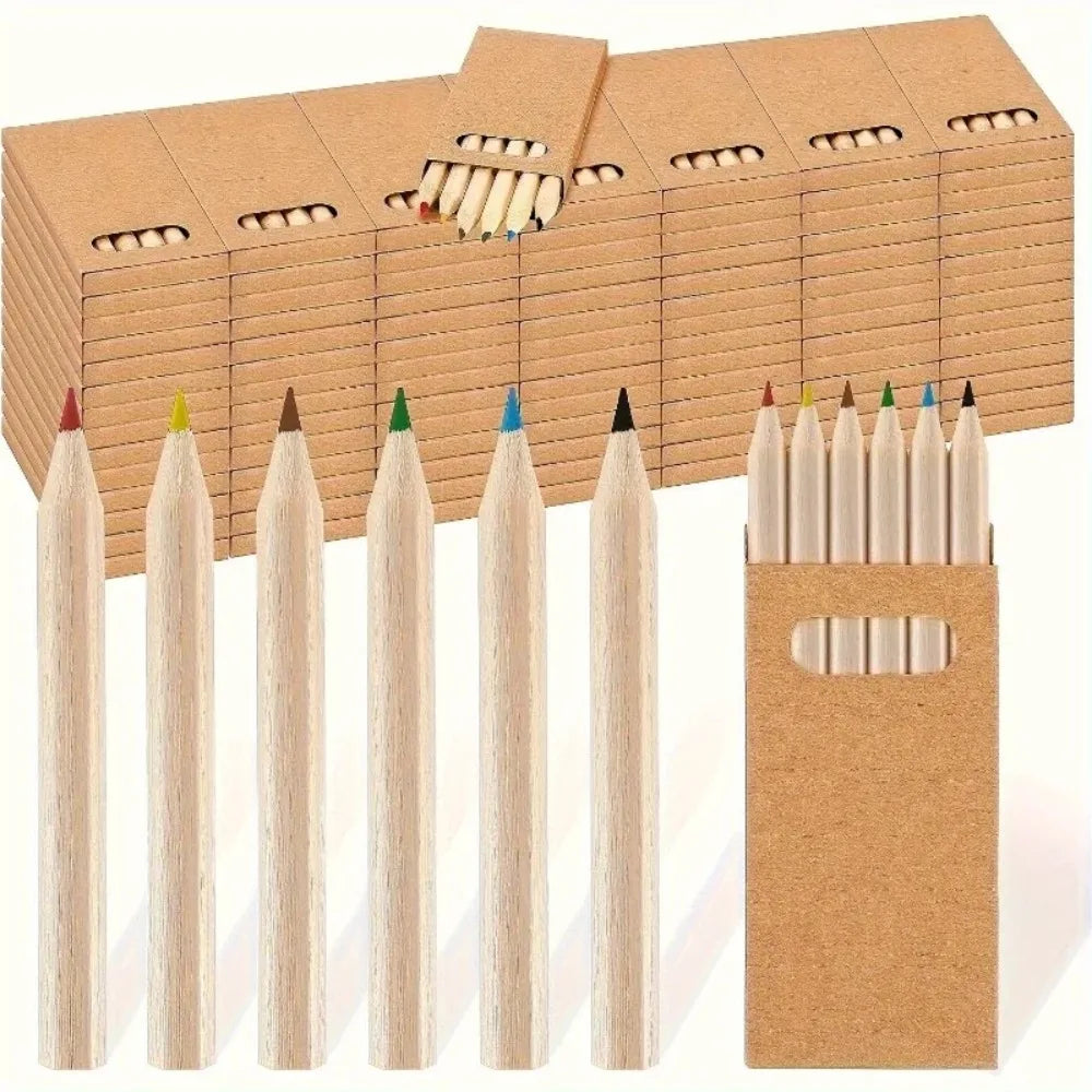 Set di 6 matite colorate mini Kawaii in legno – regalo ideale per scuola