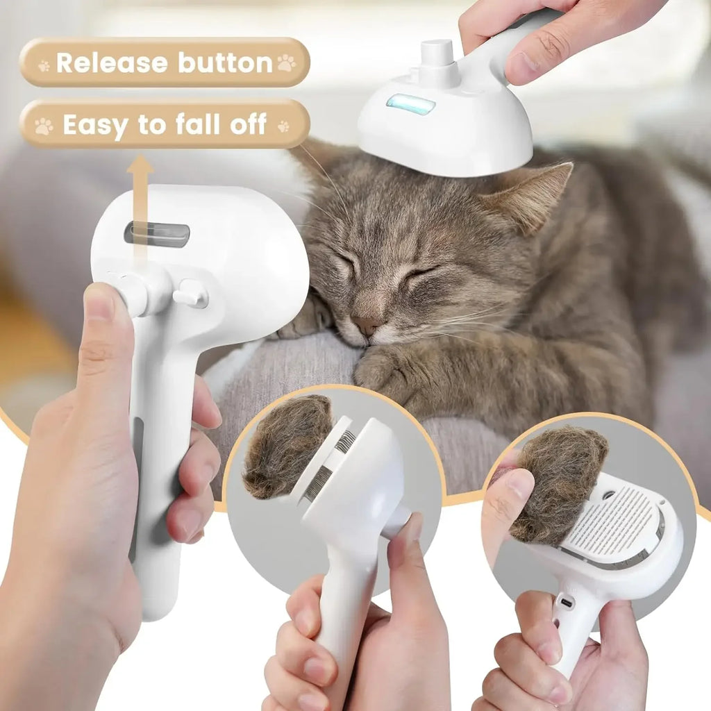 Spazzola Elettrica 3-in-1 per Cani e Gatti, Pettine in Acciaio Curvo con Spray…