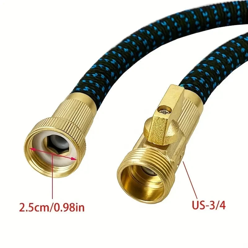 Tubo da giardino espandibile 3/4" con raccordo, testa sprinkler e senza grovigli