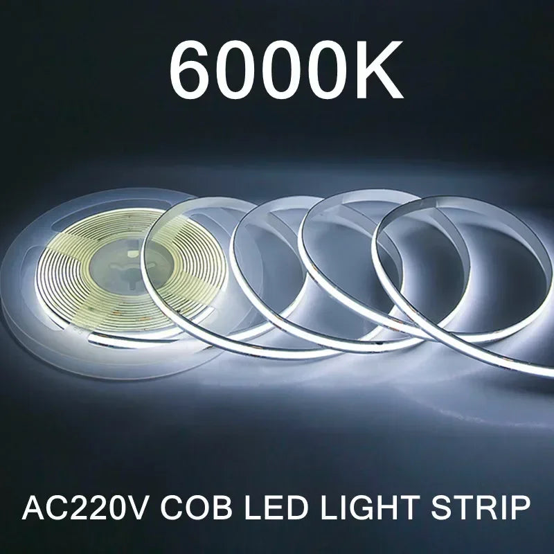 Striscia LED COB 220V 240 LED/m, luce bianca 3000-6000K, flessibile 5m