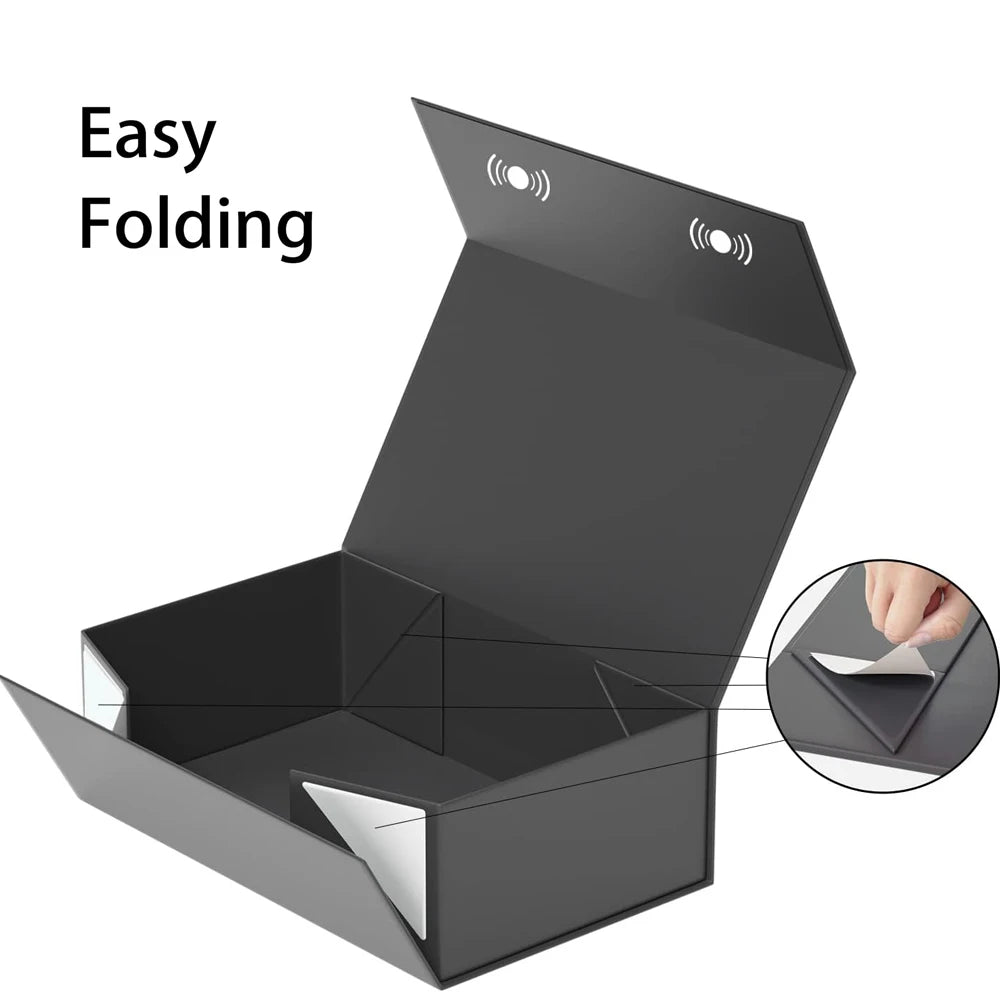 1pcs Black Gift Box with Lid for Present, Magnetic Closure Rectangle Collapsible Gift Box, Groomsman Proposal Box, Wedding