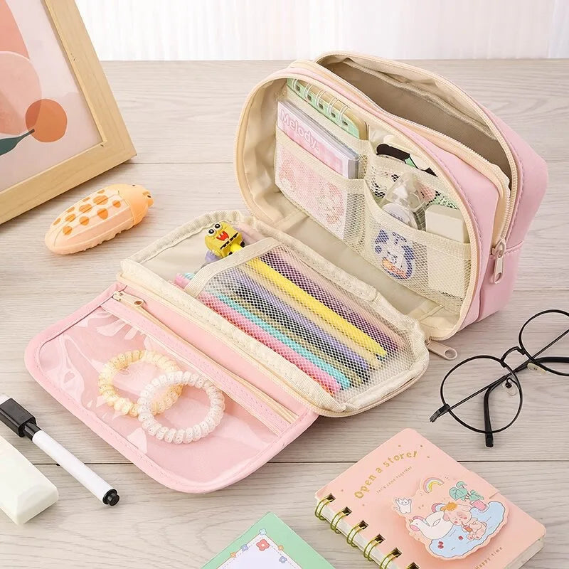 Trousse Kawaii multicouche en tissu Oxford - Organisateur scolaire avec…