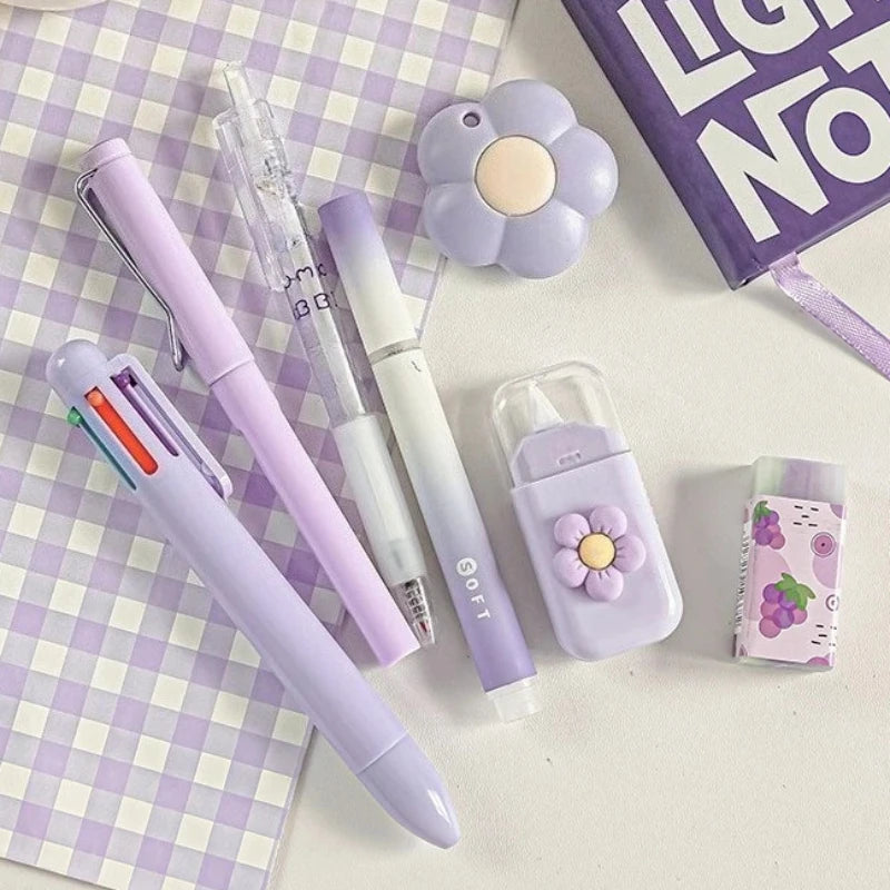 7pcs/set Cream Color Cute Stationery Set Office Supplies School Student Gift Kawaii Writing Supplies