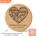 30pcs Personalized Cork Coasters-Tieiw Design-Wedding Favor for Guests Party Bridal Shower Corporate Engraved Coaster Gifts Bulk