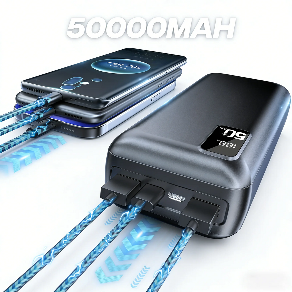 Power Bank Portatile 50000 mAh con Ricarica Rapida 22,5 W QC‑PD3.0 USB‑C