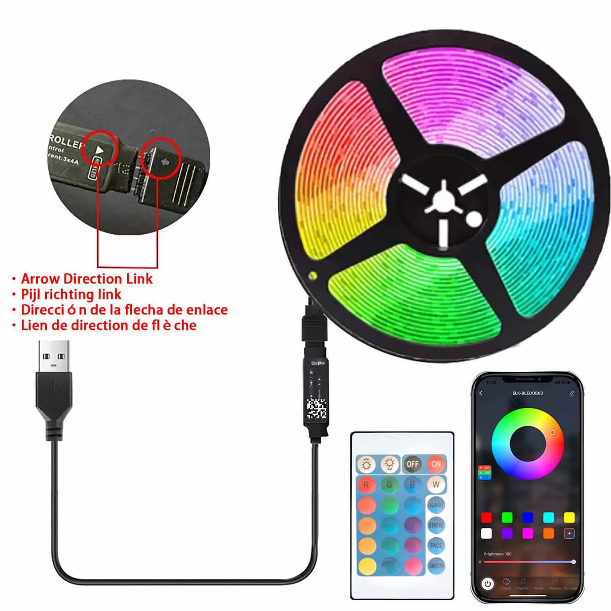 Striscia LED RGB 5 m con USB – Illuminazione TV, Gaming e Party
