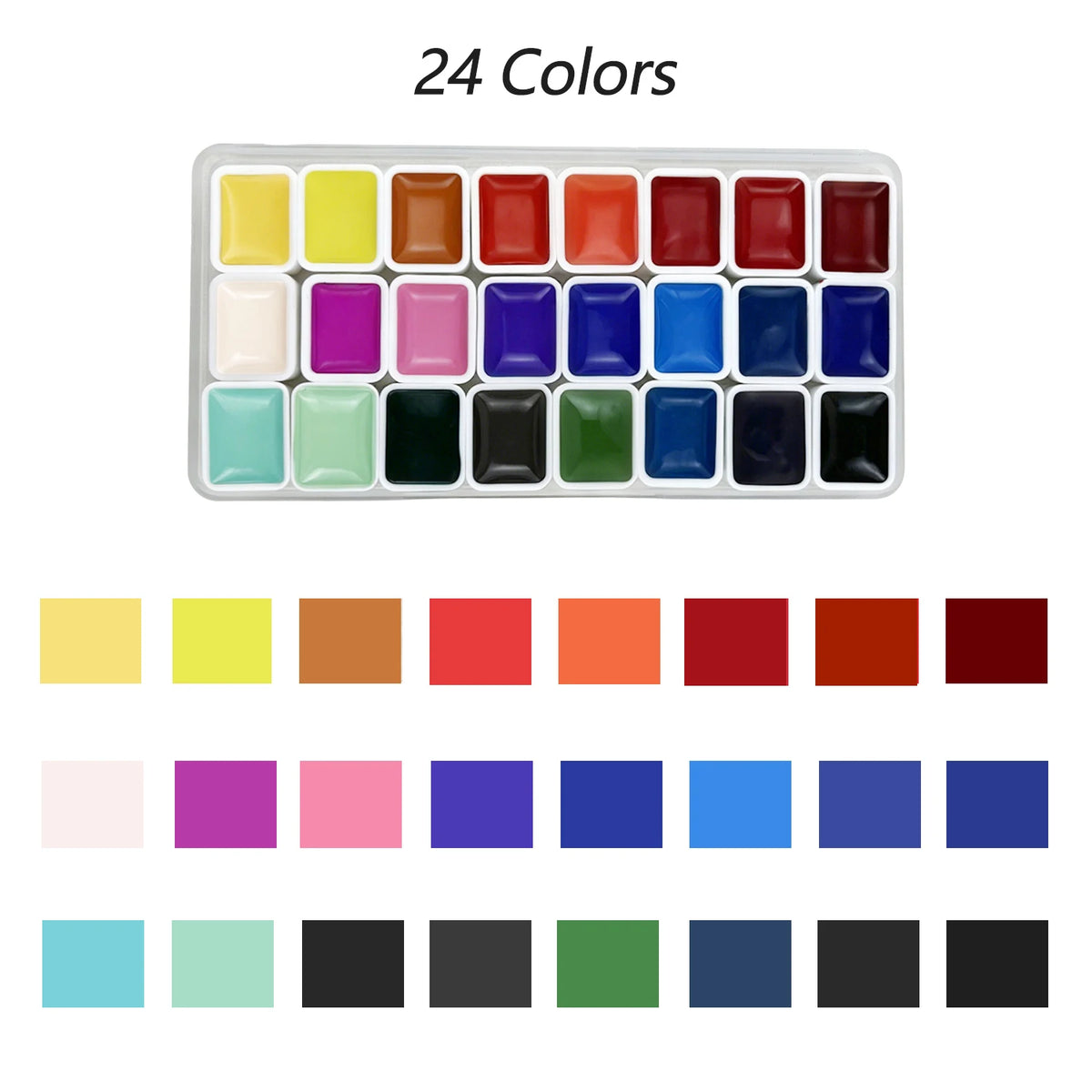 Classic 24 Colors Solid Watercolor Paints Set, Art Essential Palette for Calligraphy Creation, Painting Design, Nail Art and DIY