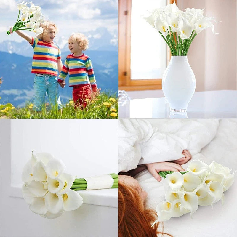 2/5Pcs Real Touch Calla Lily Artificial Flowers Bouquet White Fake Flowers for Home Decor Wedding Decoration Bridal Shower Party