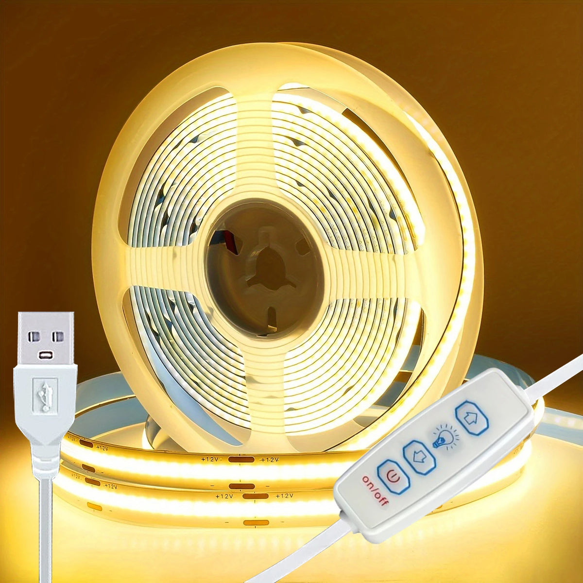 Striscia LED USB 5V COB con dimmer 3 tasti, bianco e caldo, flessibile