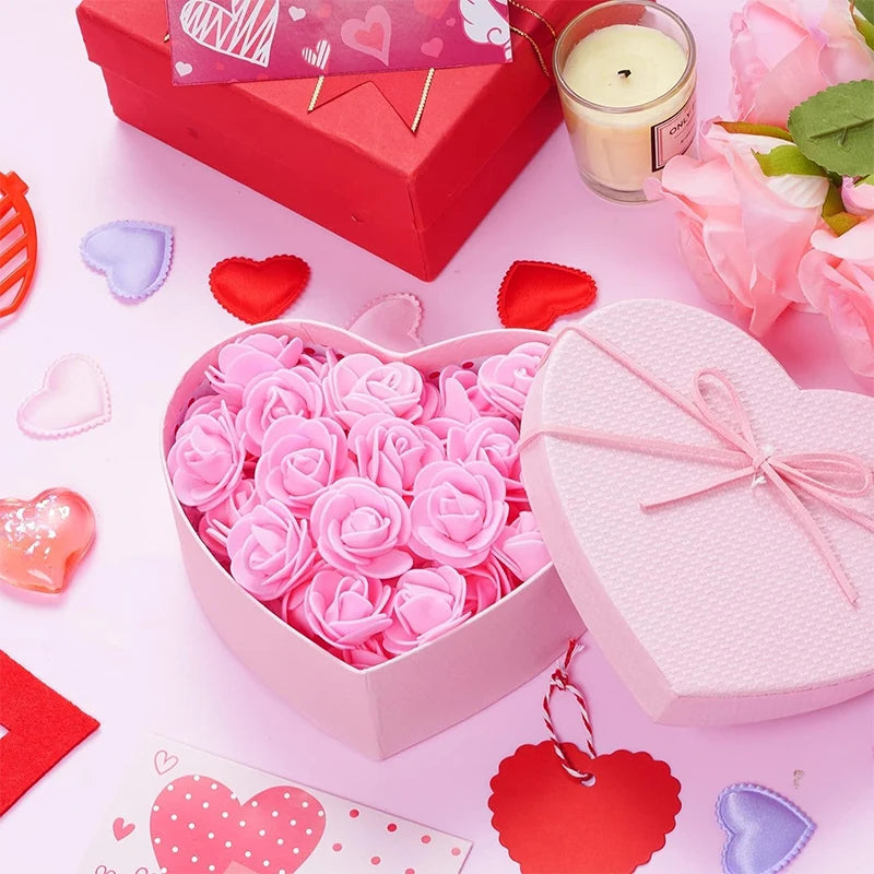 50/100/200Pcs 3.5cm Artificial Flower Foam PE Rose Heads DIY Valentine's Day Roses Wedding Candy Box Decoration Bride Accessory