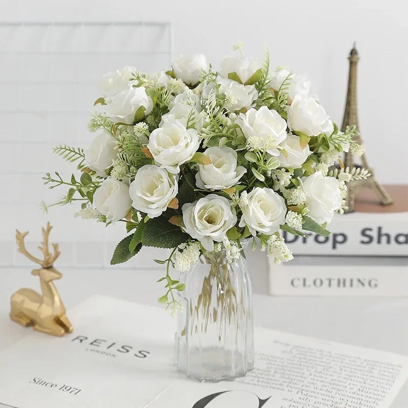 Bouquet di Rose Artificiali in Seta – 30 cm, Decorazione Matrimonio e Casa