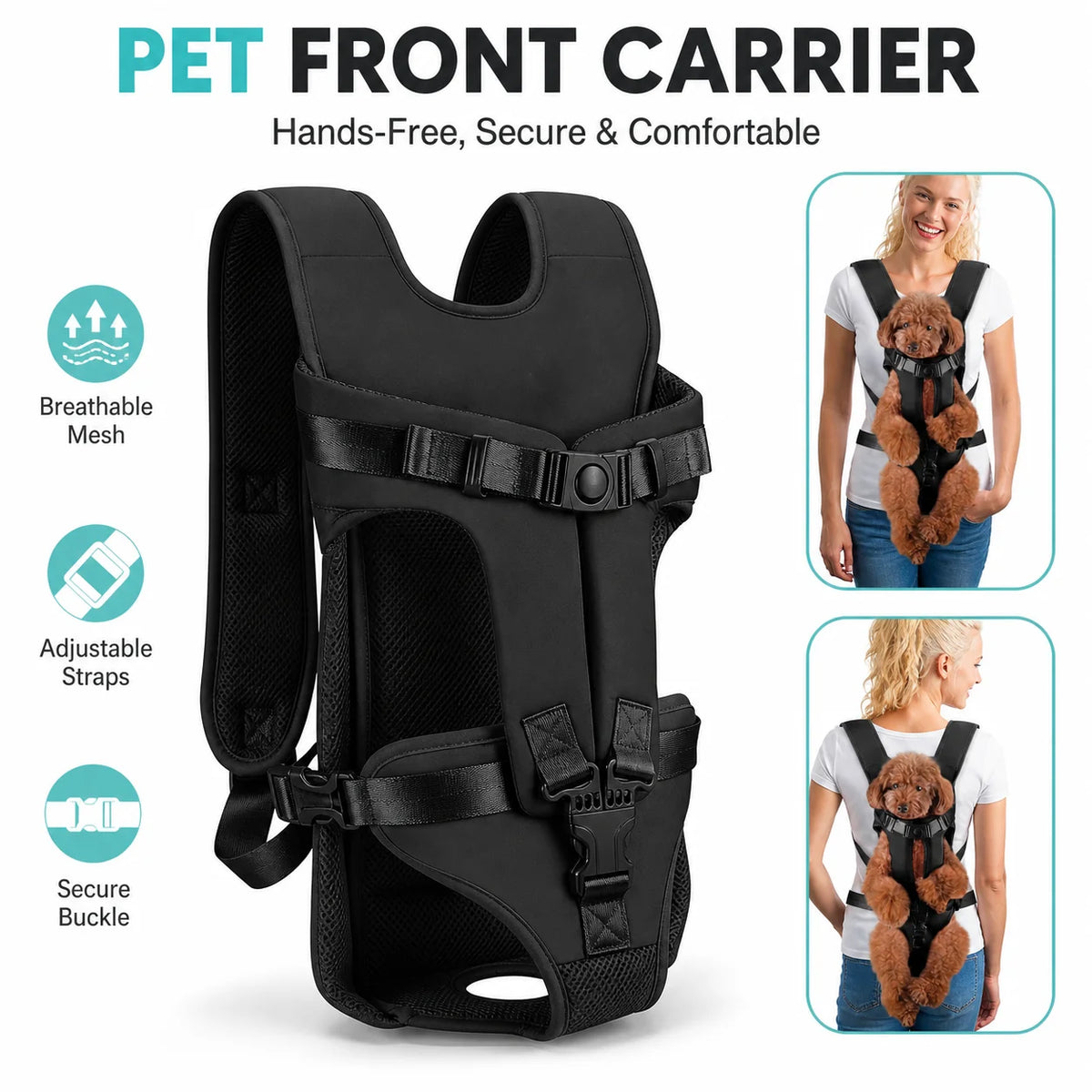 Pet Front Carrier Backpack per Cani Piccoli, Trasportino Petto Traspirante…