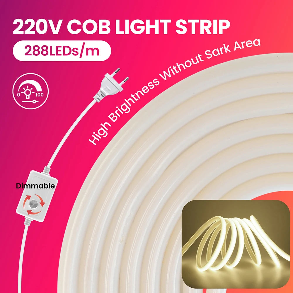 Striscia LED Neon COB dimmer 220 V, 3000‑6000 K, impermeabile, da 0,5 a 30 m