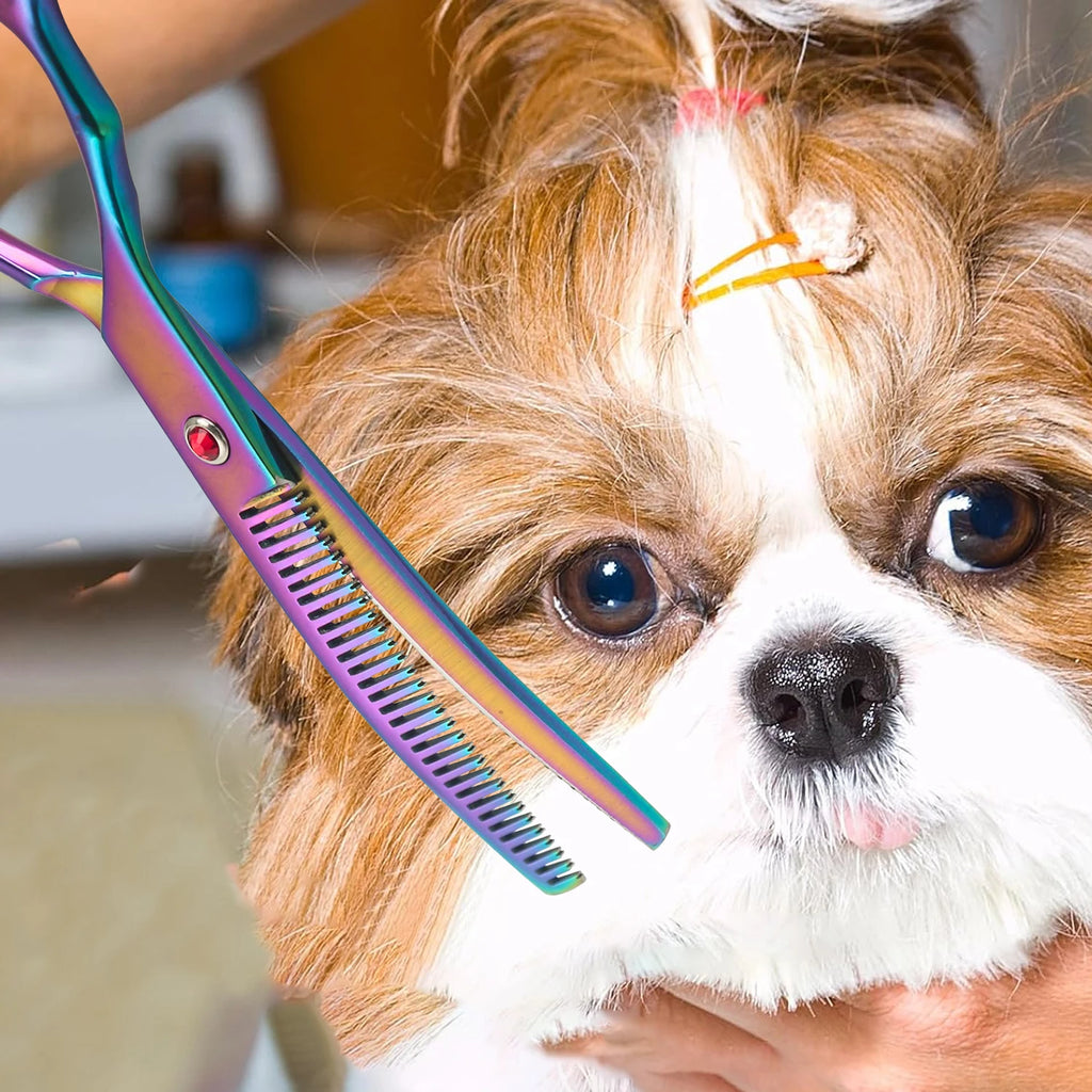 Forbici Curvate Doppio Punte per Grooming Canino – Scialbatura Professionale