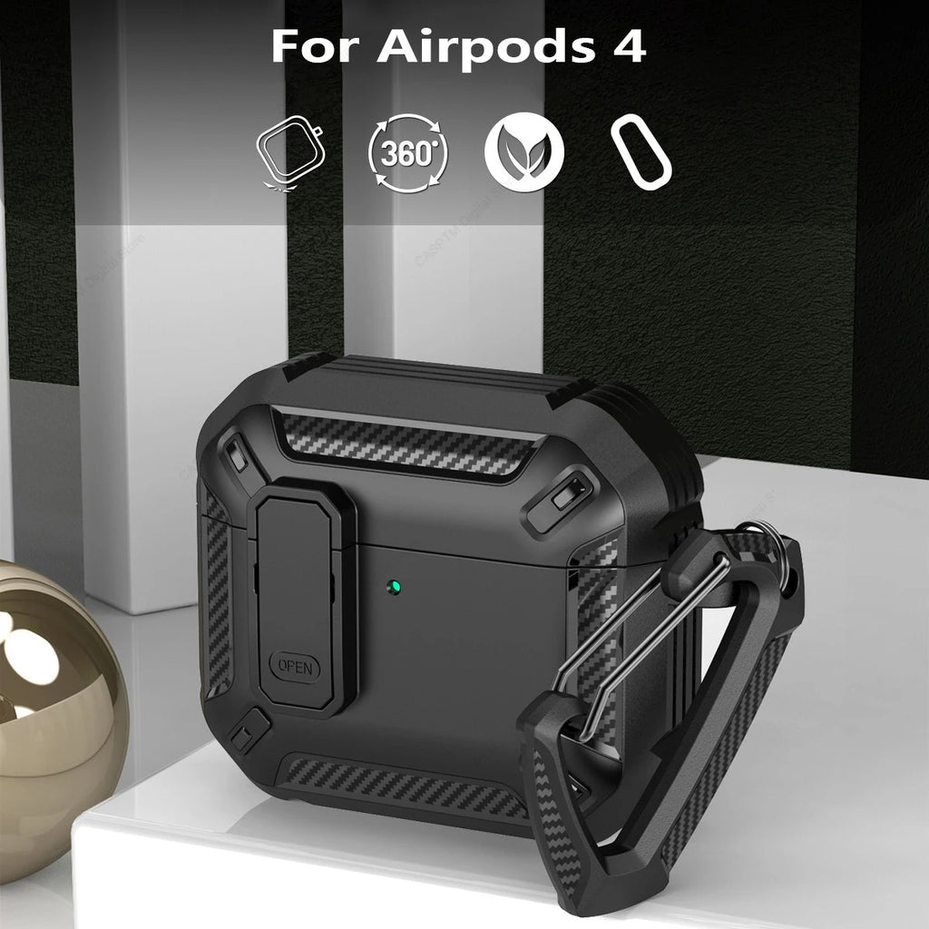 Security Lock Case For AirPods 4 4th Gen Cover TPU PC Protective Cases For Apple AirPods 5 Fundas Earphone Accessories With Hook