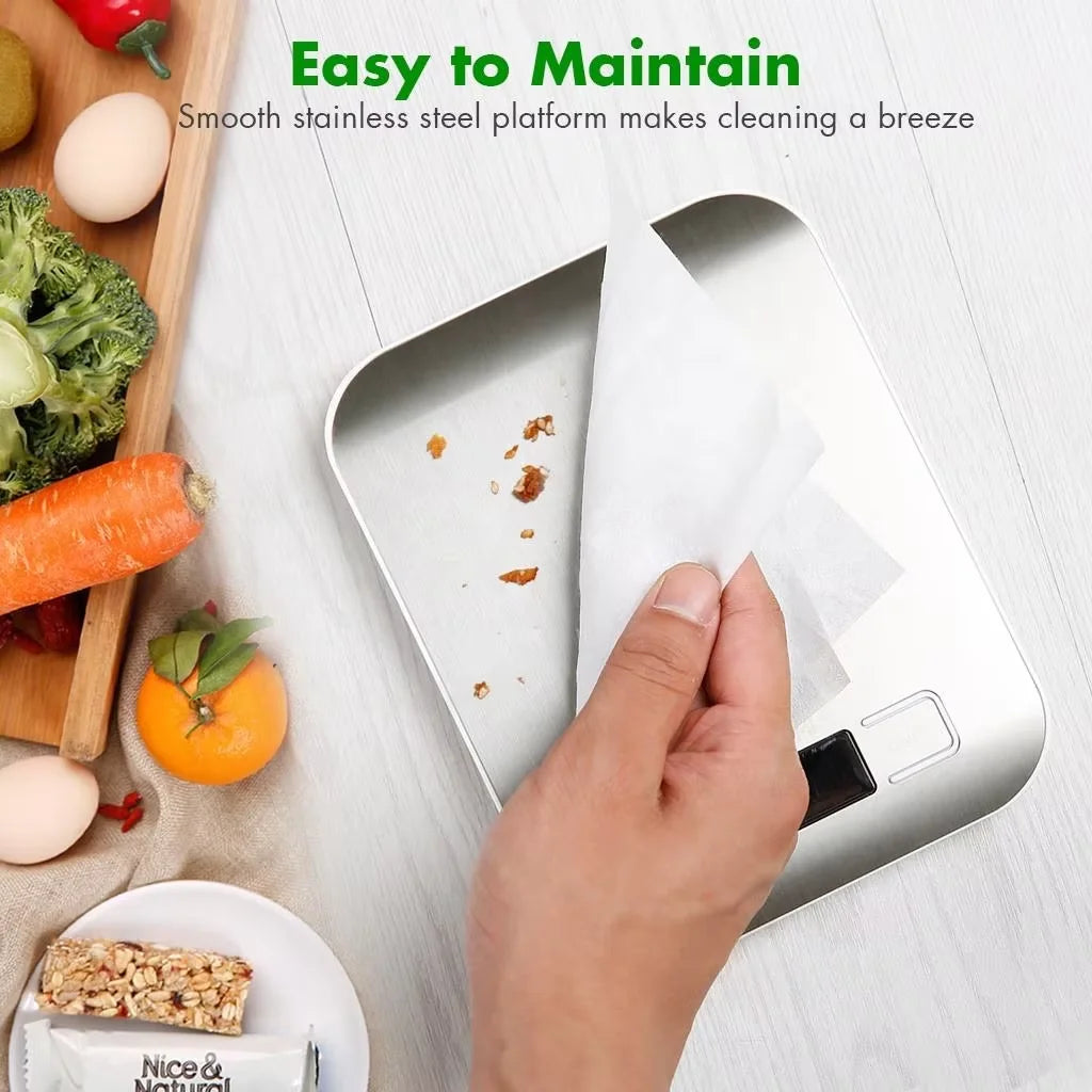 Bilancia da cucina digitale 5 kg/1 g, LCD retroilluminato, acciaio inox,…