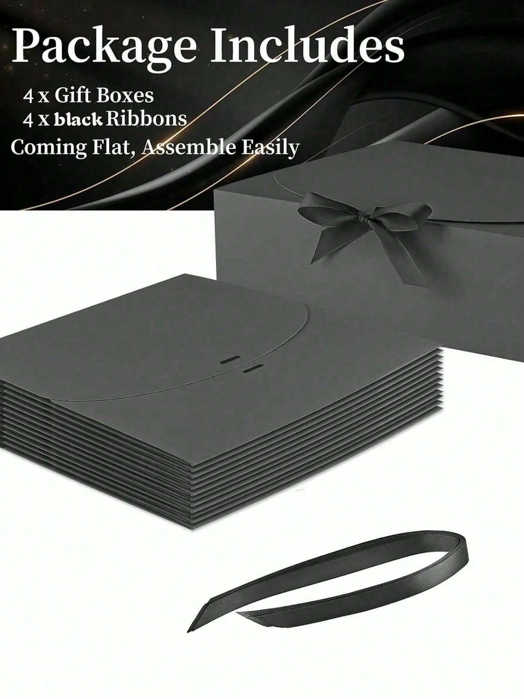 4pcs-Black Gift Box With Lid Bridesmaid Proposal Box with Ribbon Groomsmen Proposal Box Present Packaging Box Wedding Boxes