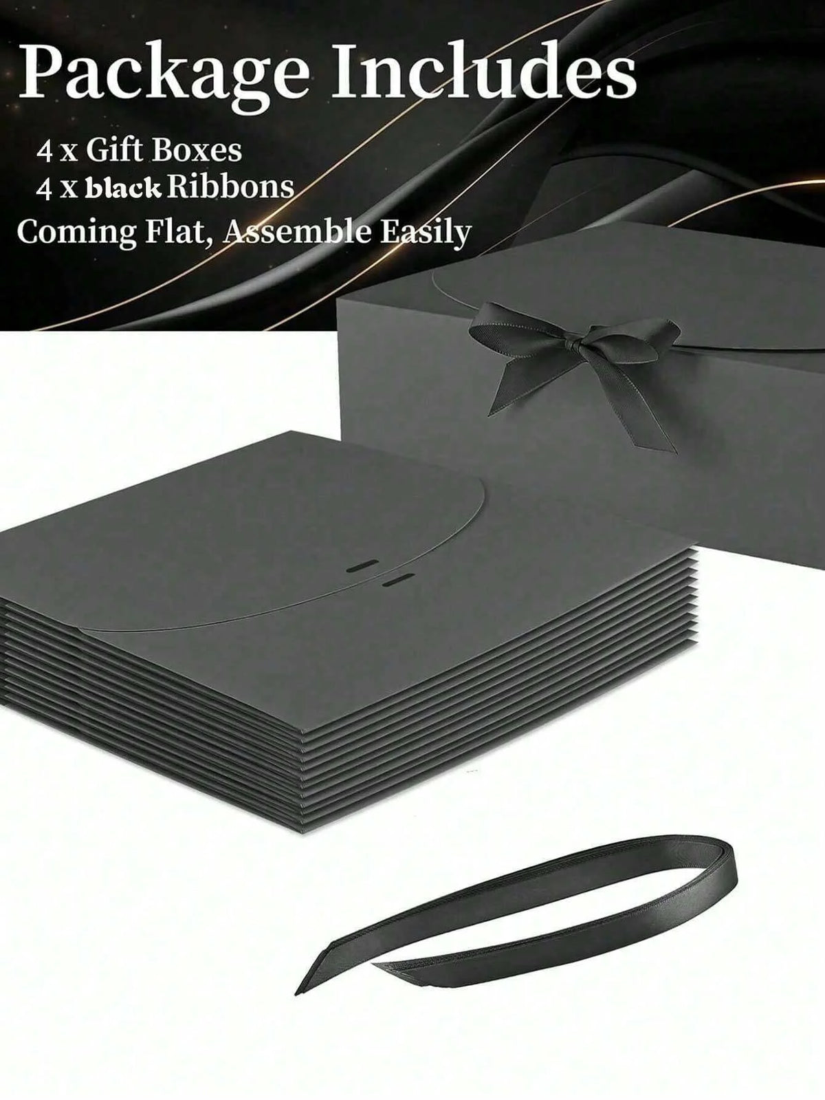 4pcs-Black Gift Box With Lid Bridesmaid Proposal Box with Ribbon Groomsmen Proposal Box Present Packaging Box Wedding Boxes