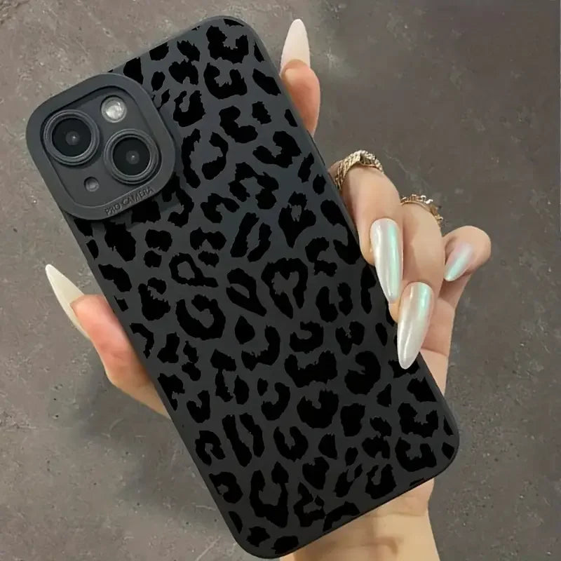Black Print Leopard Graphic Phone Case For iPhone 18 17 16 15 14 13 12 11 Pro Max Plus XS XR 16E Shockproof Soft Silicone Cover