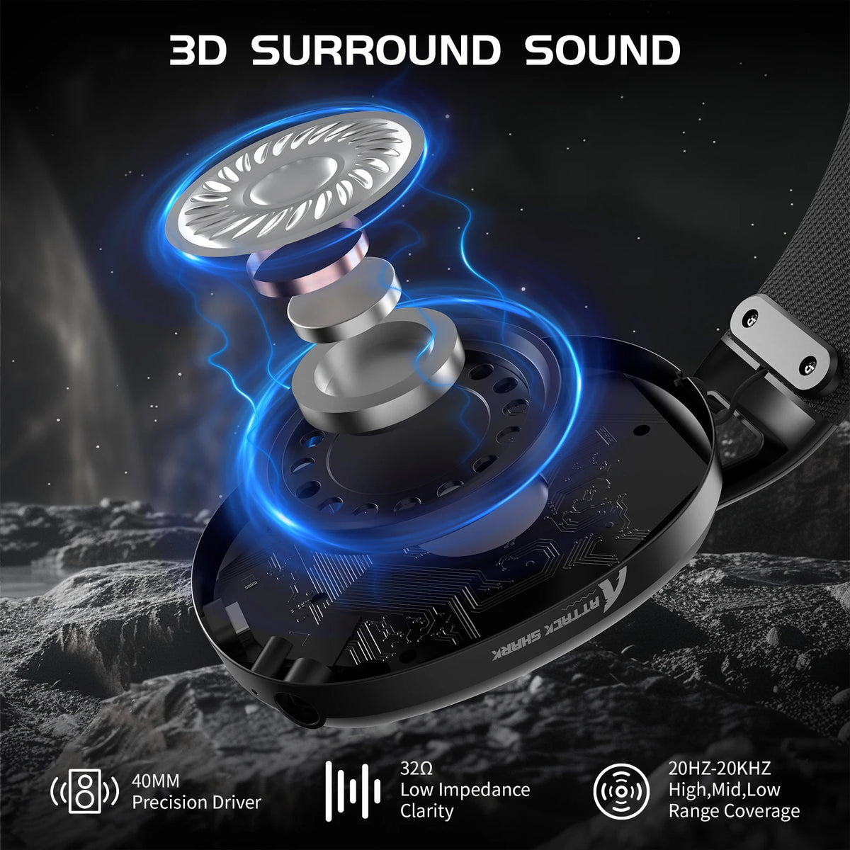 Cuffie gaming wireless L80 3 modalità, suono 5.1 Hi‑Fi, microfono rimovibile