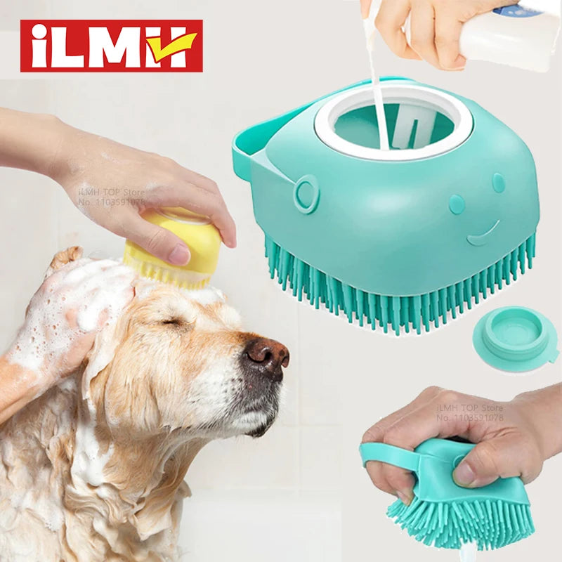 Spazzola Bagno Silicone per Cani e Gatti con Distributore Shampoo