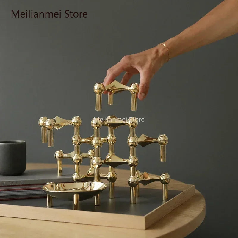 Molecular Structure Metal Candle Holder Nordic Gold Candlestick Centerpiece Living Room Decoration Gift Home Decore Candelabra